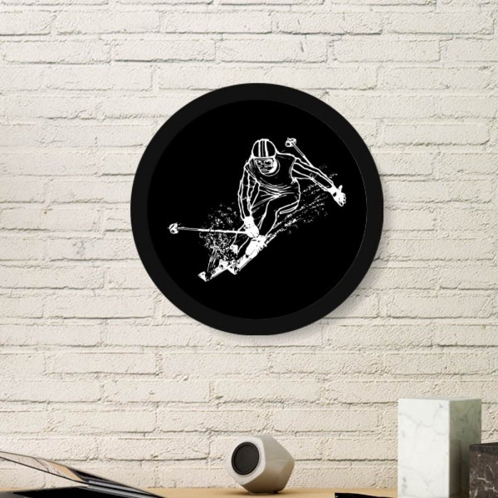 Ski illustration cadre photo rond noir pour embellir les murs du salon