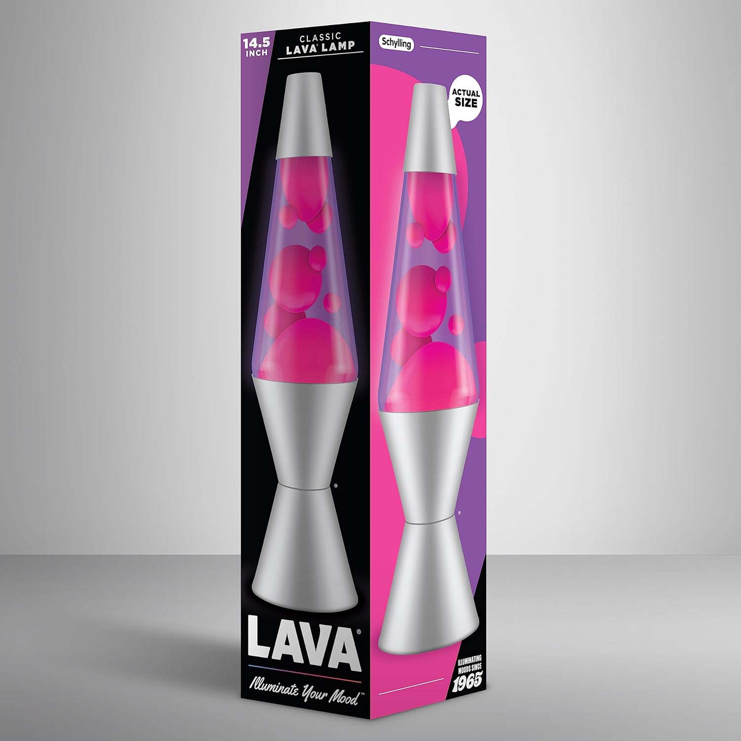 Lava The Original Silver Base Lamp with Pink Wax in Purple Liquid, 14.5"
