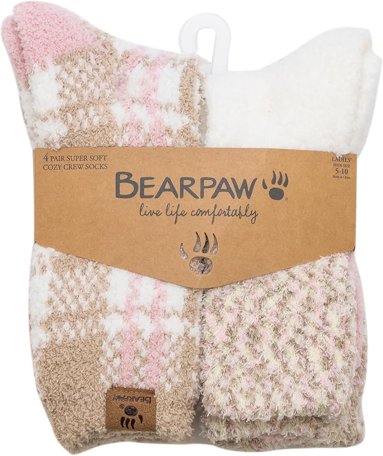 BEARPAW 4 Pair Pack Cozy Super Soft Lounge Socks Multi Pattern Crew Socks - Image 4