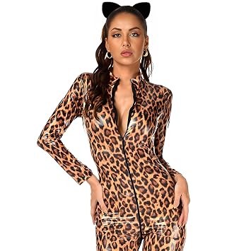 Cat Ears Black Halloween Costume Catwoman Ears Panther Leopard Leather Headband (Black, One Size)