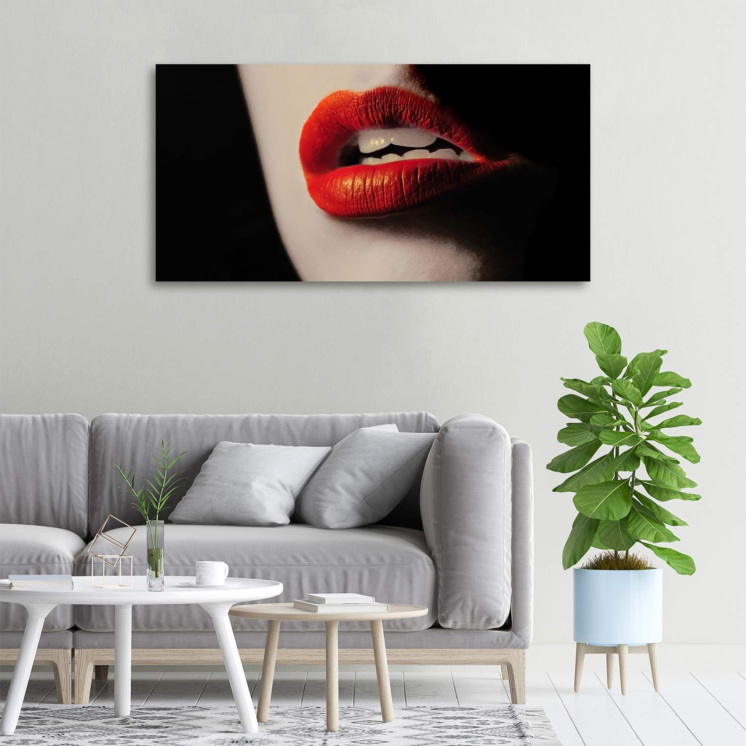 Tulup Impression sur verre100x50 cm Image Tableau Photo décorative panoramique pour la Cuisine et Le Salon - Sensualité - Lèvres Rouges - Rouge