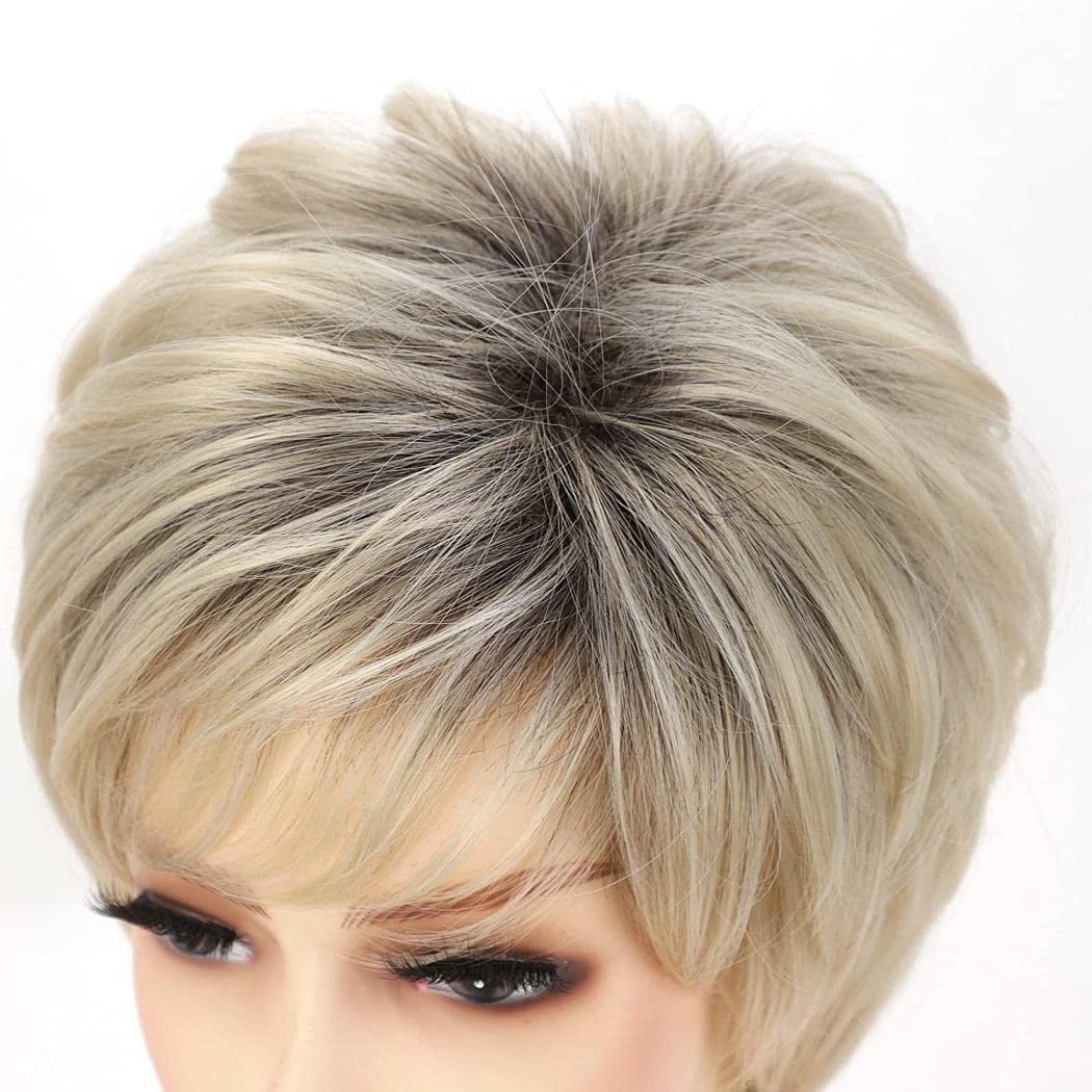 AIYLMZ Ombre Blonde Short Pixie Cut Wig with Bangs, Synthetic Heat Resistant Straight Wig, One Size Fits Most - Image 4