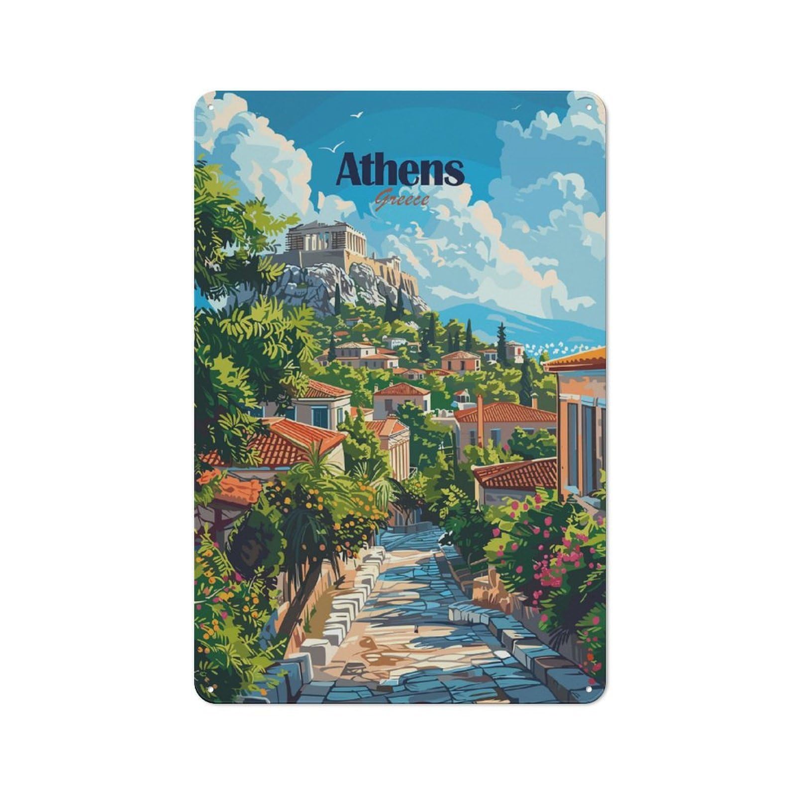 Junmoney Athens Greece Travel Rustic Tin Sign 30X20cm For Man Cave Or Games Room, Housewarming Present For People Styling Man Cave And Games Room