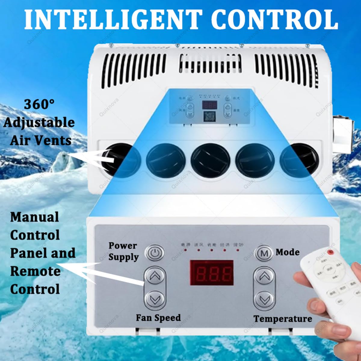 unità di climatizzazione Split per Camper - Condizionatore d'Aria per Cabina Camion 12V/24V Kit di climatizzazione Split Raffreddamento rapido per Camper, furgoni, autocarri, Gru Black-24V
