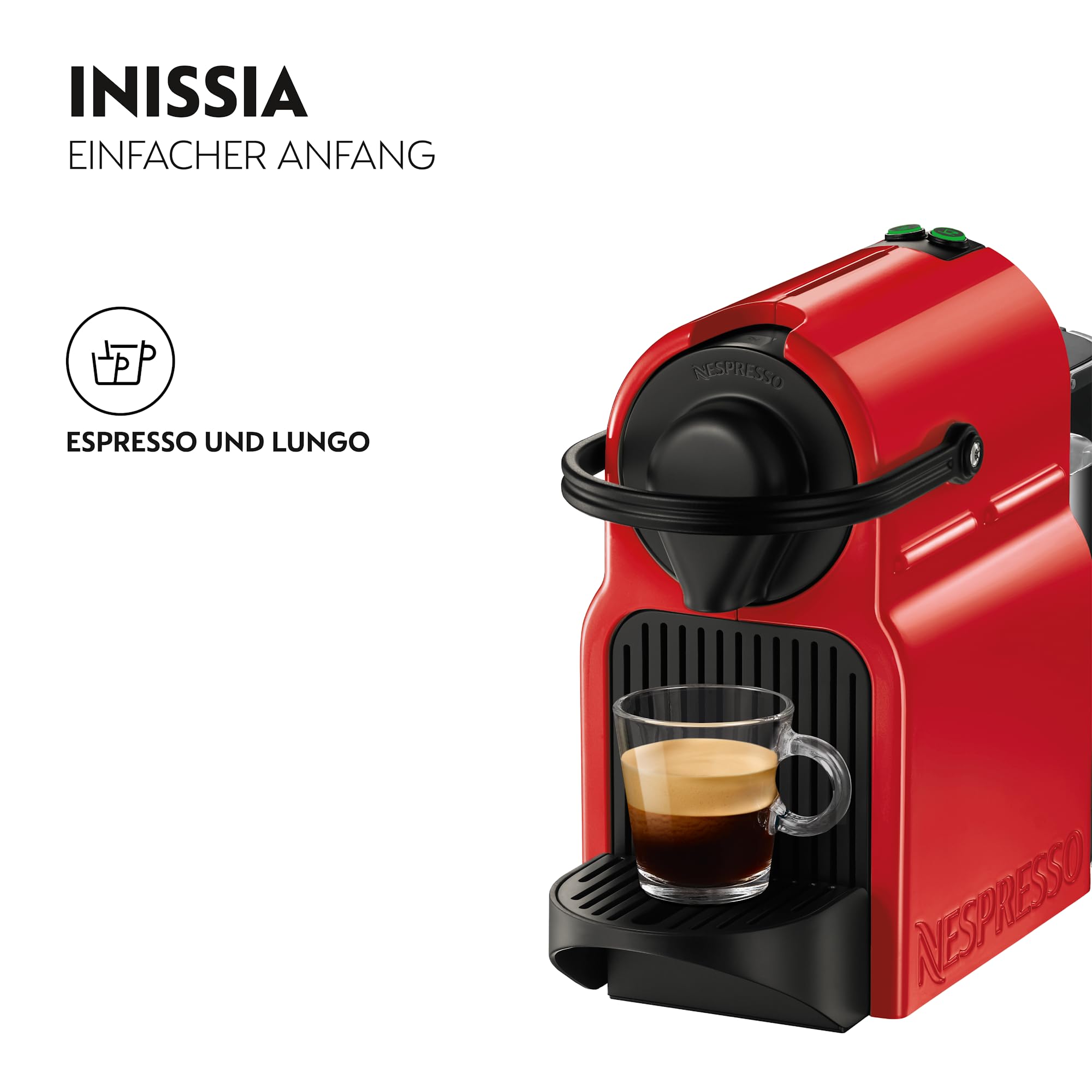 NESPRESSO KRUPS Inissia Rot Original Kapselmaschine, 19 Bar, 25 Sek. Aufheizzeit, 2 Tassengrößen, automatische Abschaltung