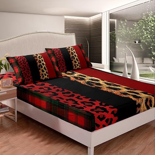 Miniatura 9 de Manfei Sábana bajera ajustable de leopardo marrón, tamaño individual, juego de ropa de cama de 2 piezas con purpurina rosa para decoración de