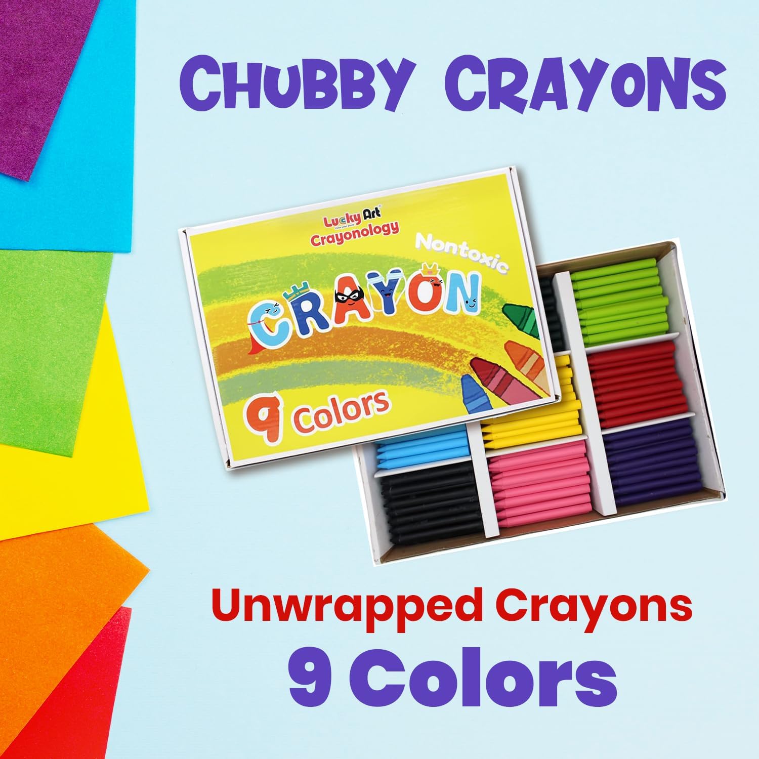 Unwrapped Wax Crayons - 450 ct Bulk Pack, Pre-Sorted in 9 Vibrant Colors for Kids and Teachers - ASTM Safety Tested for School Supplies, Drawing, Melting Projects