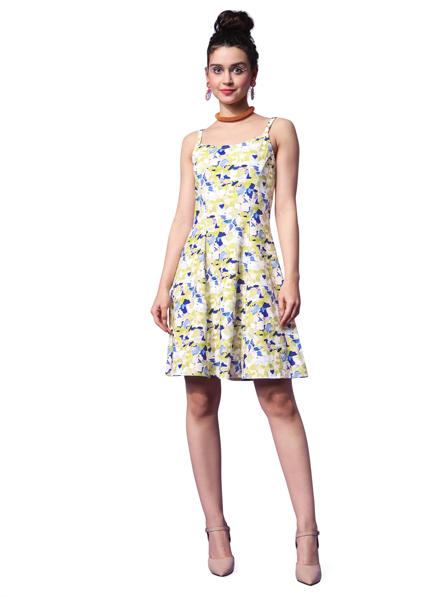 Purvaja Womens Fit & Flare Kneelength Dress (Wini-012-Flashy_Yellow_Medium)