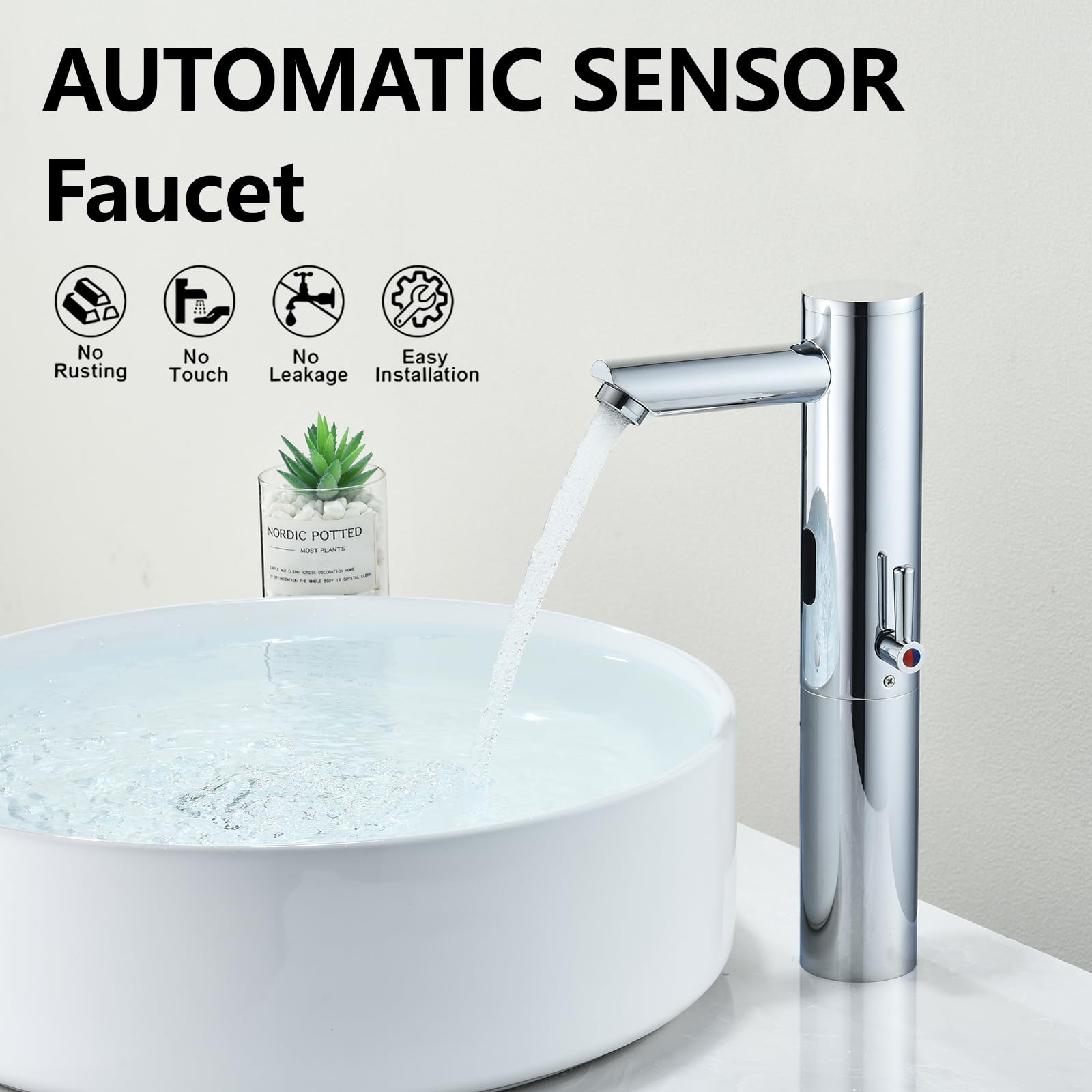 Rubinetto Automatico Per Lavandino Del Bagno, Senza Tocco, Con Sensore Di Movimento, In Ottone, Con Maniglia Regolabile Per Controllo Della - copertina