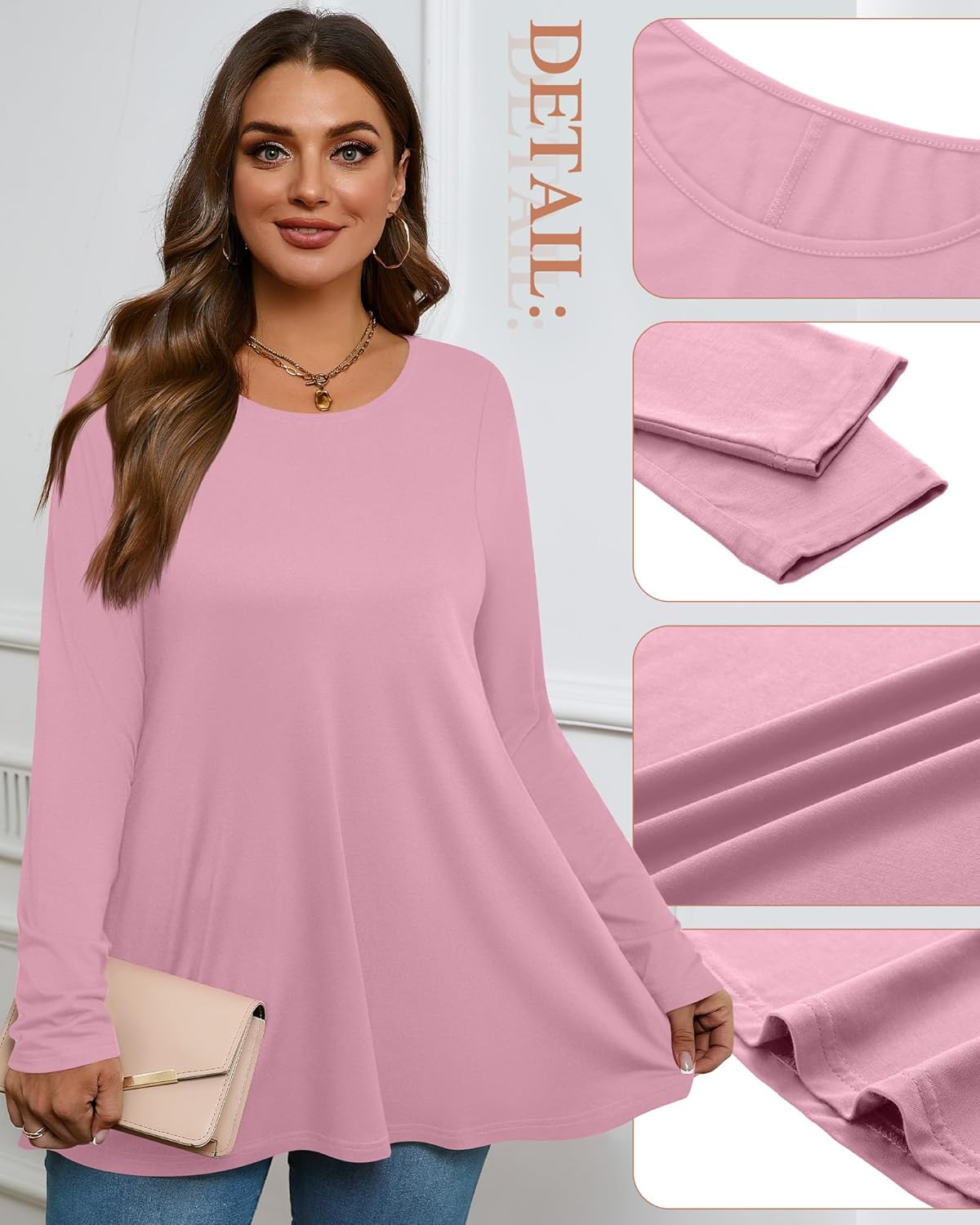 3 Pack Women's Plus Size Tunic Top Casual Long Sleeve Shirts Knitted Loose Fit Blouse Wear with Leggings - Image 5