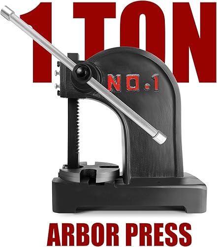 Miniatura 9 de Prensa de eje de 1 tonelada con volante, altura máxima de 5.5 pulgadas, prensa manual de escritorio de hierro fundido, prensa manual de precisión