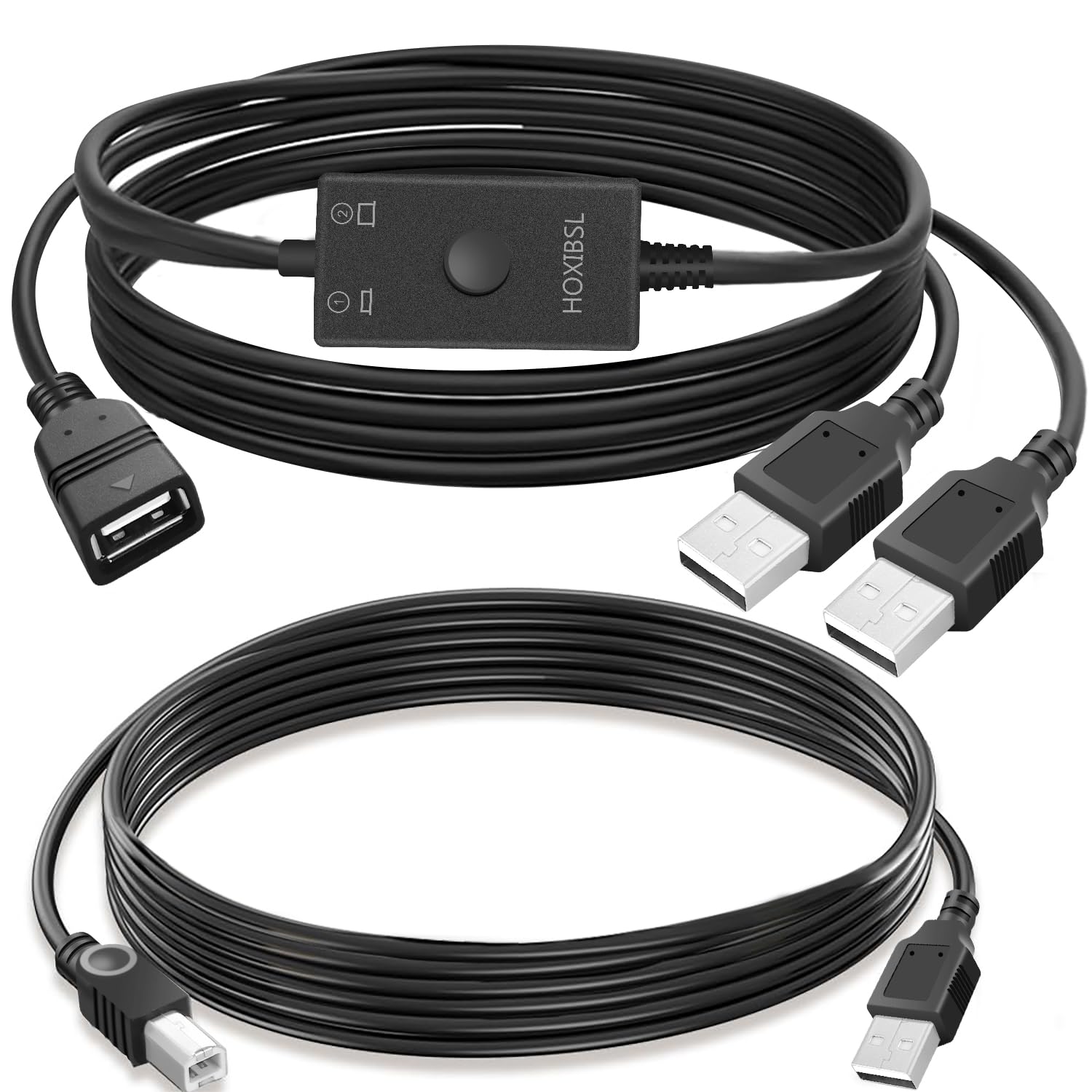 HOXIBSL USB Printer Cable Splitter 1 in 2 Out,Printer Splitter for Two Computers, Dual USB Male to Female Compatible Printer, Scanner or Other USB Devices