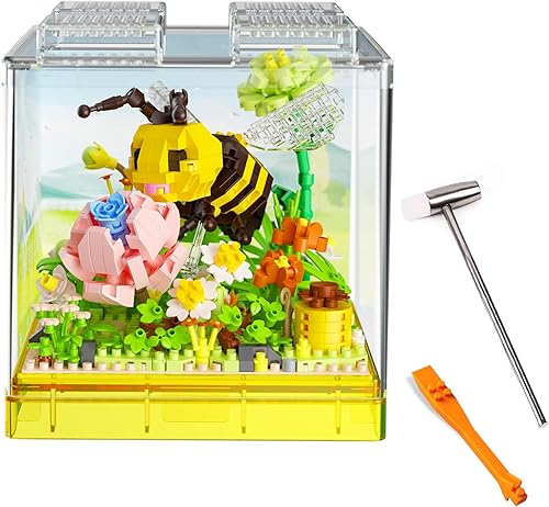 Ramos de flores e insectos, juguetes de construcción  490 piezas de bloques de construcción de margaritas pequeñas con cubierta antipolvo, flores