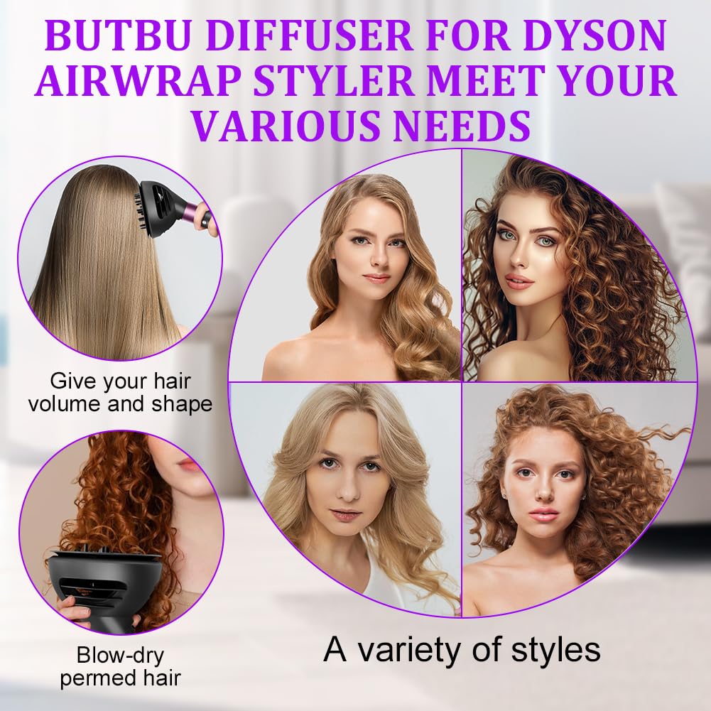 Difusor Pelo Rizado para Dyson Airwrap HS01 HS05 HS08, Difusor Airwrap para Dyson Airwrap, convertible para Dyson Airwrap Styler en Secador de Pelo, para Pelo Rizado U Ondulado, Negro