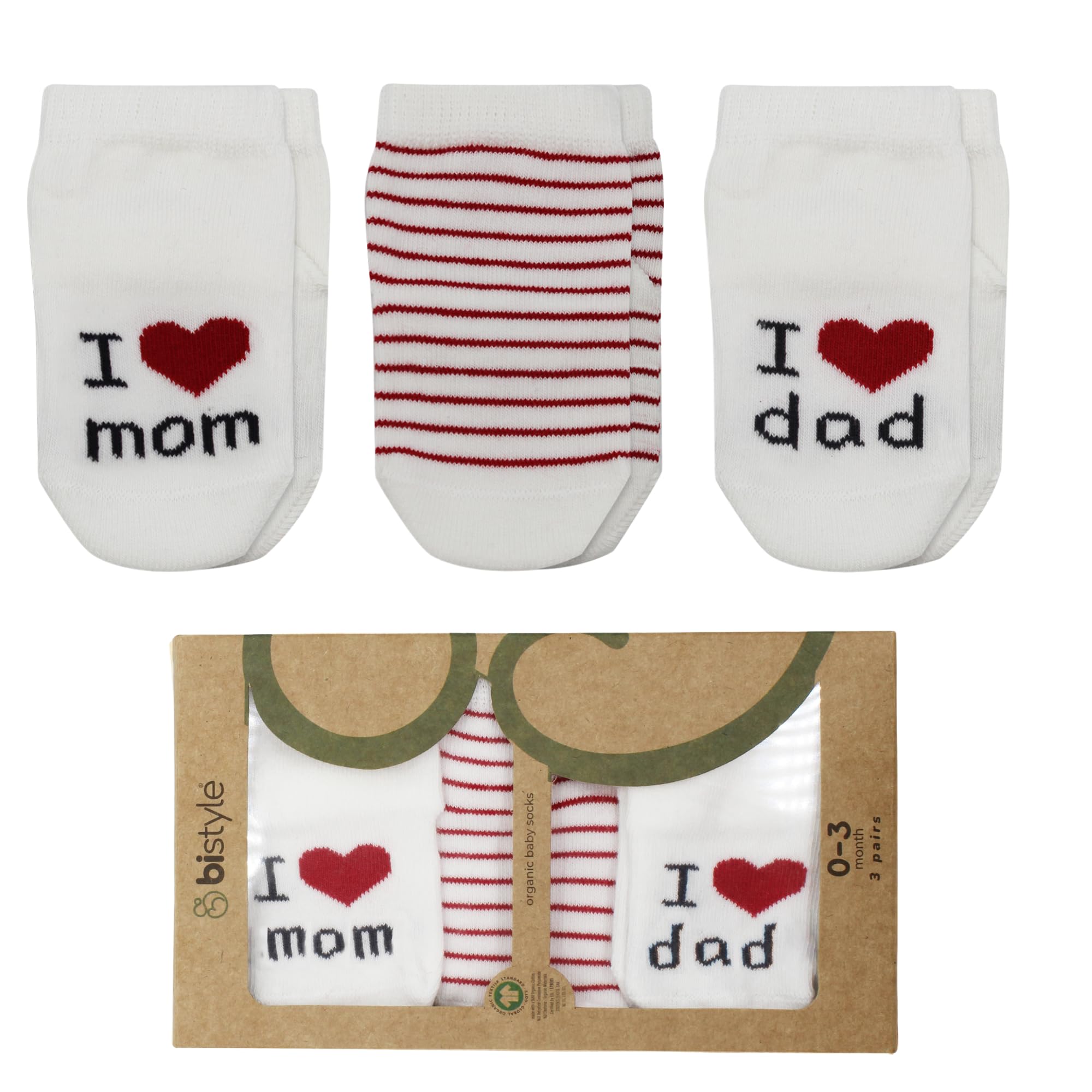 bistyle Bio-Baumwolle Süße 0-3 Monate Baby Socken Ich Liebe Mama + Ich Liebe Papa Baby Neugeborenen Geschenk Baby Erstausstattung Neugeborene 3 Paar