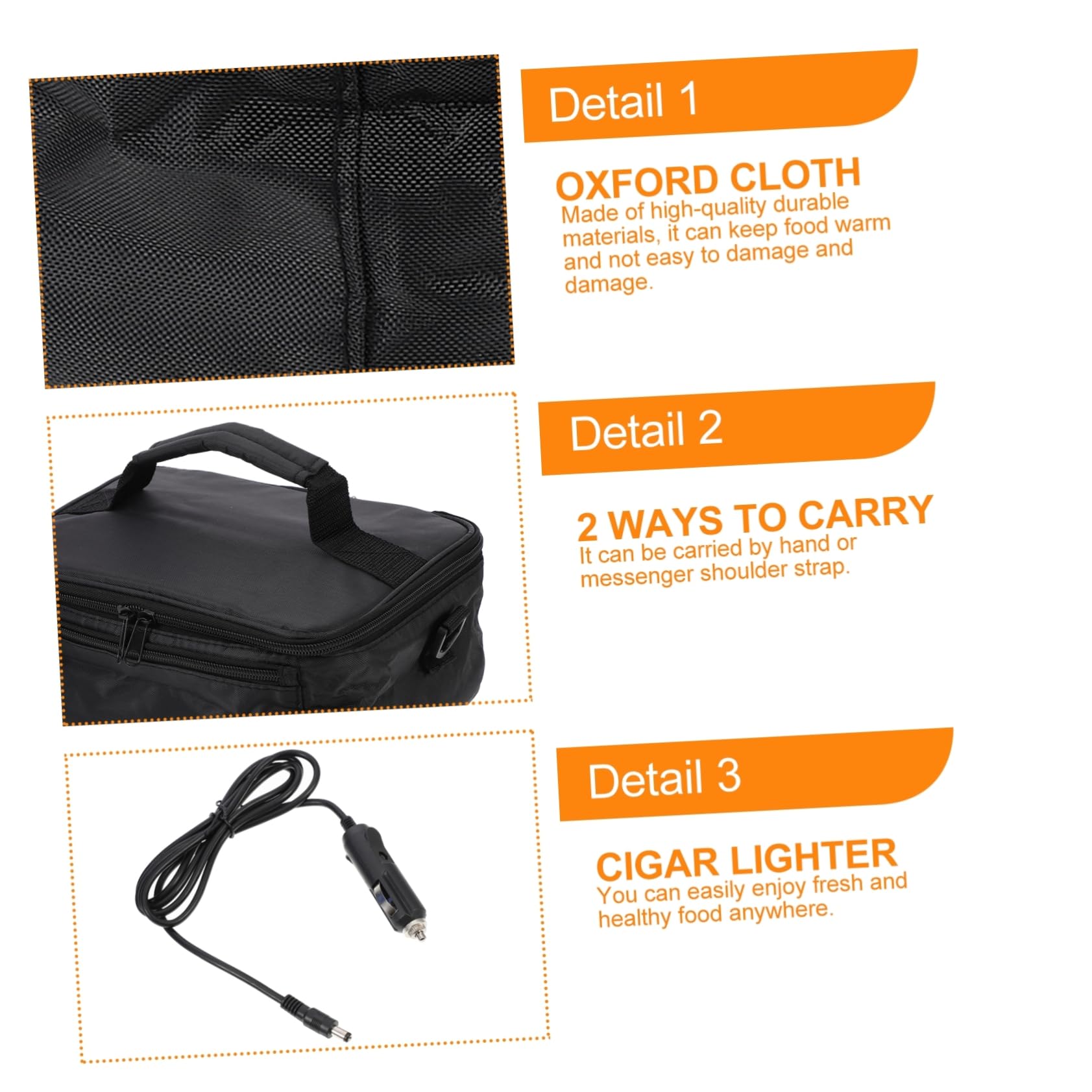 LABRIMP 12v Auto Speisenwärmer Lunch Tasche Isolierte Essenstasche aus Oxford Stoff und Abs mit Tragbar Funktion für Gemüse und Reste Beim Reisen im Auto