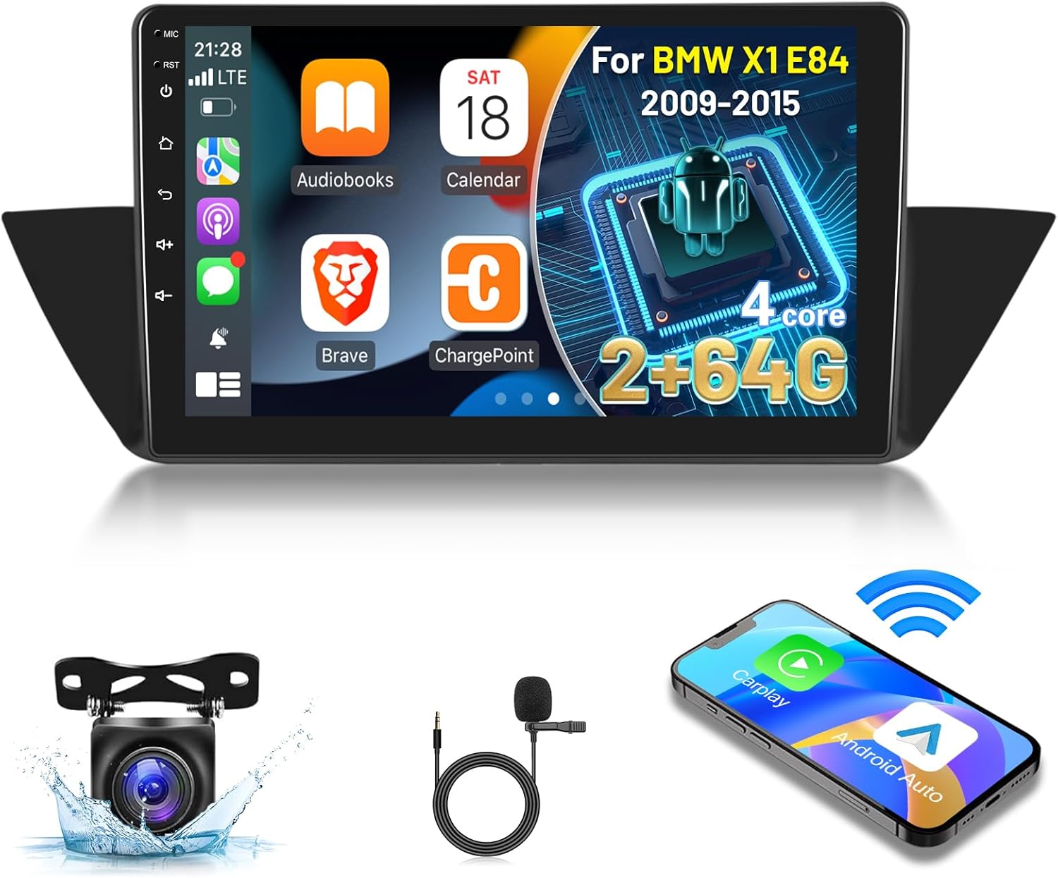 [2G+64G] Car Radio for BMW X1 E84 (2009-2015), 10 inch Touch Screen Android 13 Car Play Stereo, Carplay/Android Auto/EQ Audio/SWC/Bluetooth + AHD Backup Camera