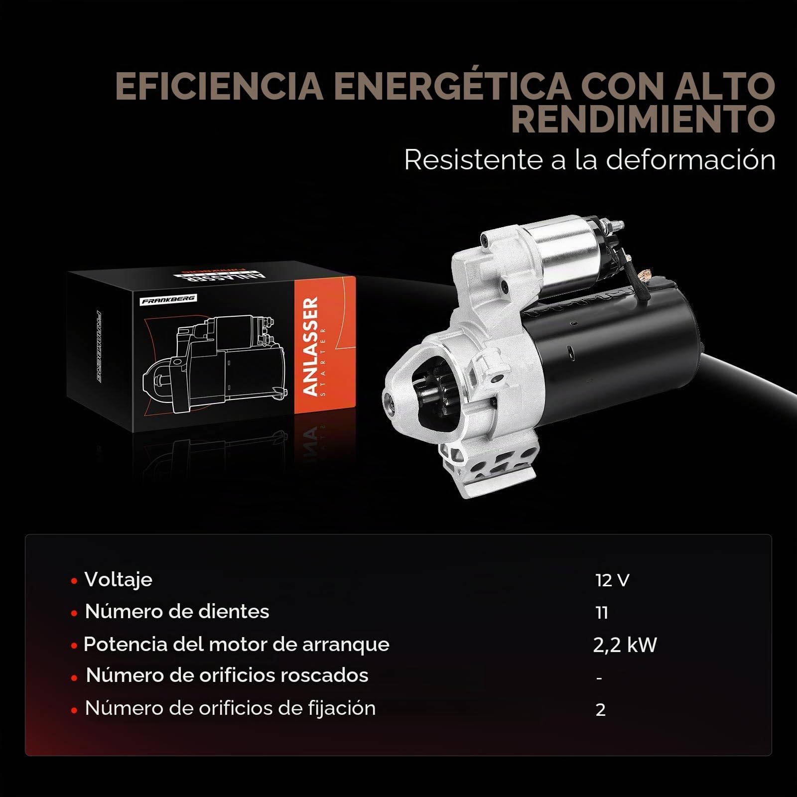 Frankberg Motor de arranque diésel 22 kW 12 V 11 dientes 12418506657 | Compatible con: Serie 3 Touring E91, X1 E84, Serie 6 Coupé F13, X6 E71 E72, Serie 7 F01 F02 F03 F04, Serie 1 E81