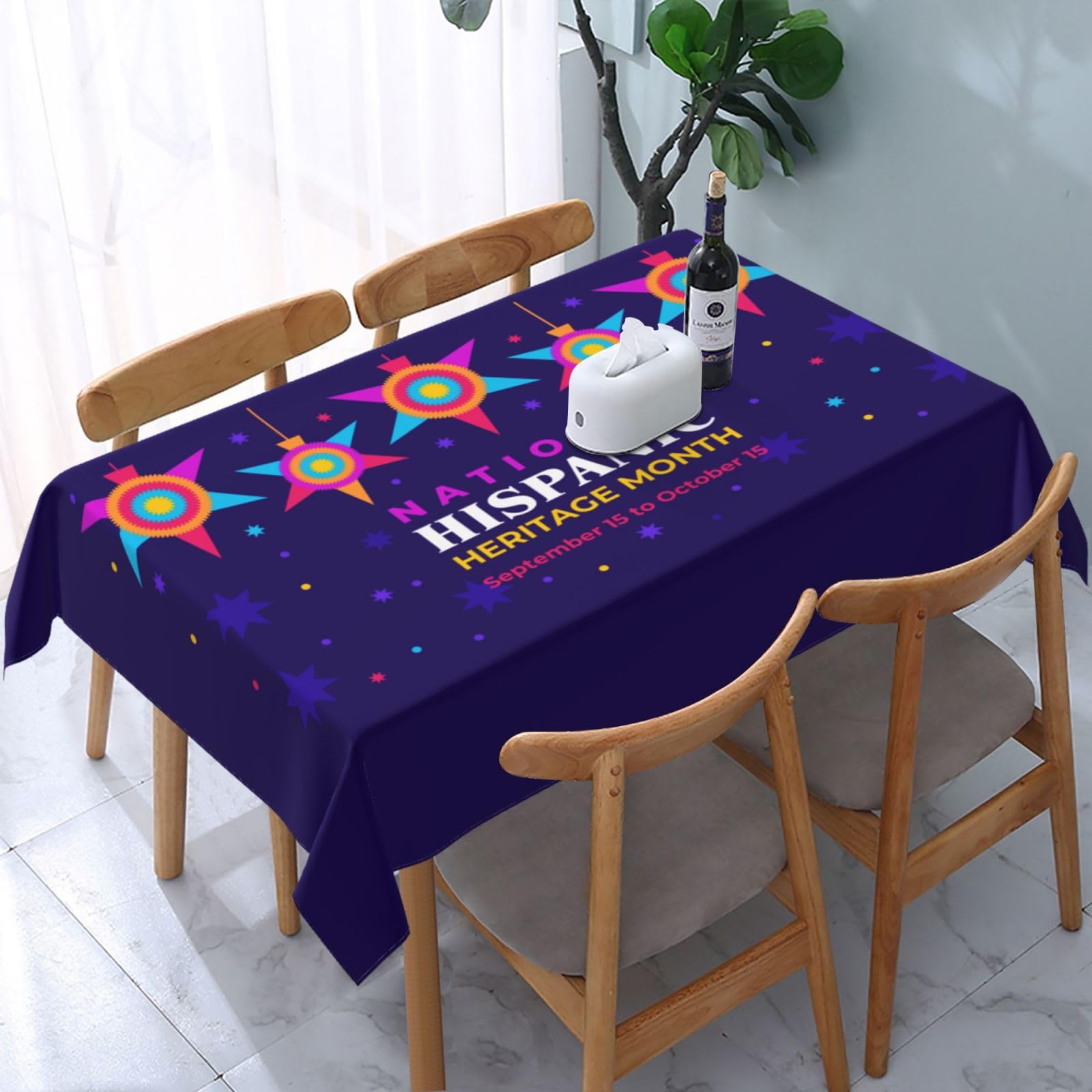 JunHeArt National Hispanic Heritage Month Tablecloth Rectangle Table Cover Washable Table Cloths Decor For Kitchen 54" X 72"