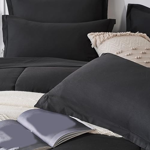 Miniatura 5 de KAKIJUMN Juego de edredón acolchado cuadrado de 5 piezas para cama individual en una bolsa (negro, individual)