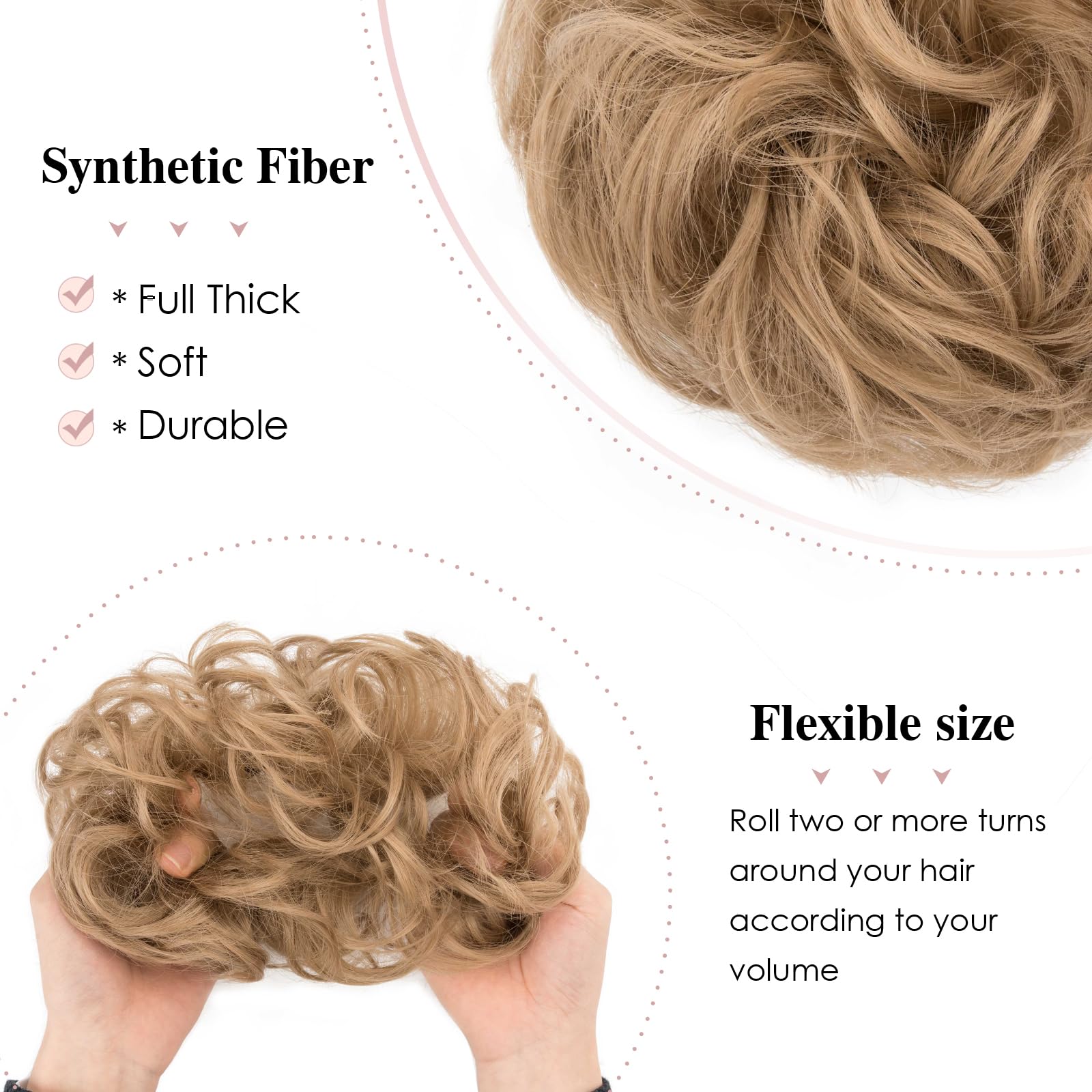 Messy Hair Bun Hair-Scrunchies Extension Curly Wavy Thick Synthetic Chignon for women Updo Hairpiece Ponytail HairAccessories 25g,Dark Blonde - Image 3