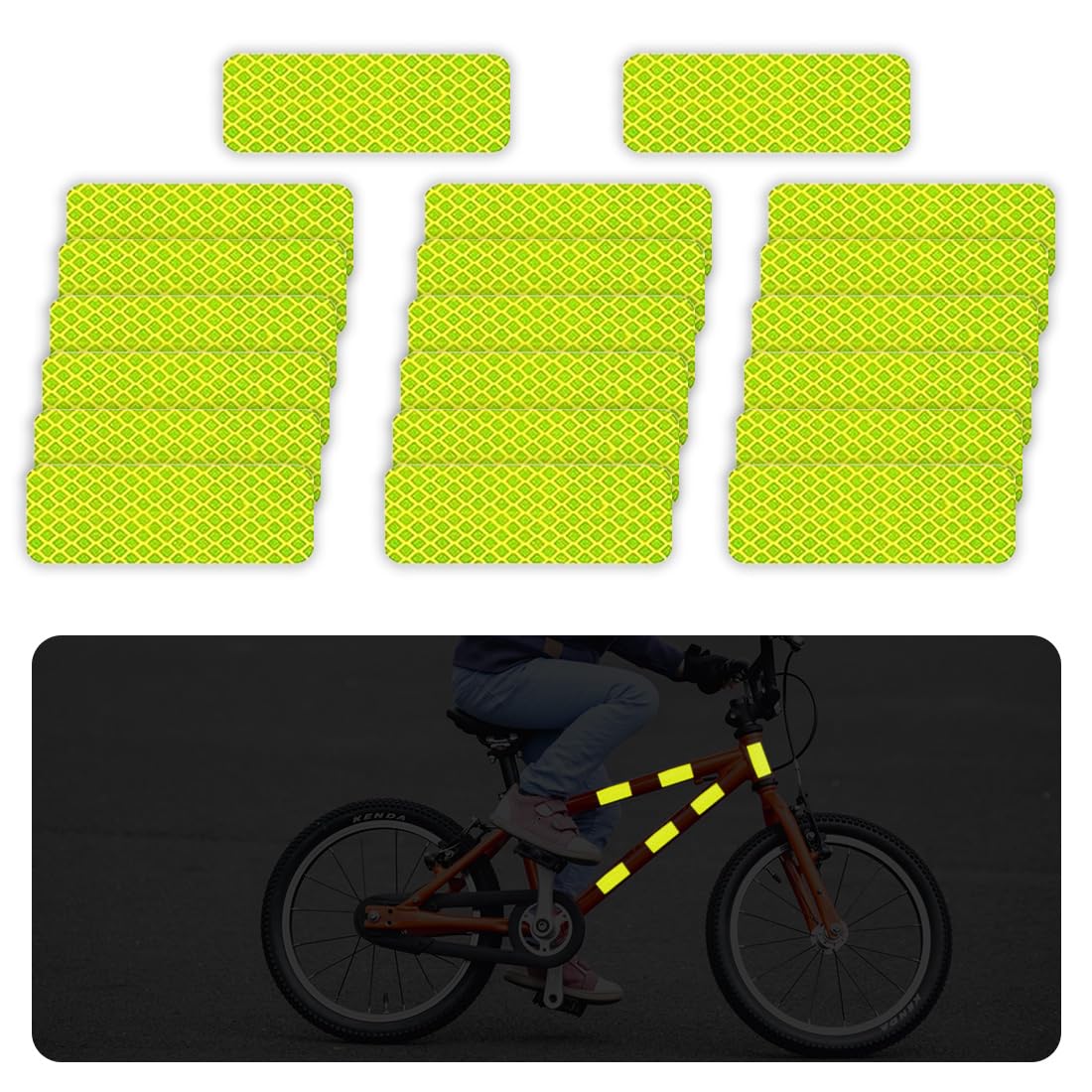 20 Pezzi Catarifrangenti per Passeggini, Sicurezza Catarifrangente Adesivo Universale, Adatto a tutti i passeggini, zaini, biciclette, sedie a rotelle - giallo neon