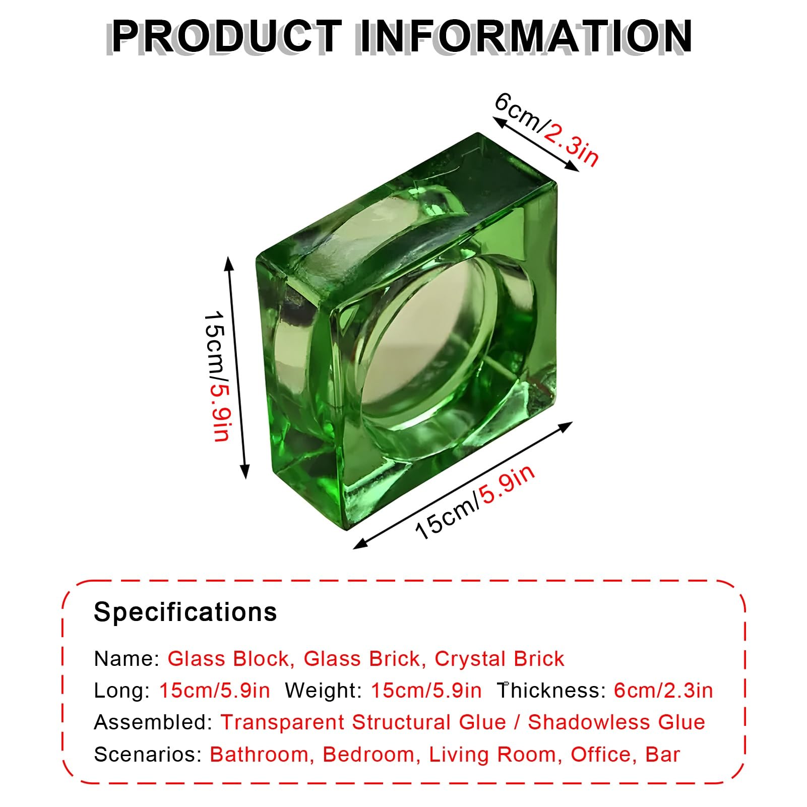 Ladrillo de vidrio transparente, Bloques De Vidrio for Tabiques Multicolor 5,9x5,9x2,3in(Green)