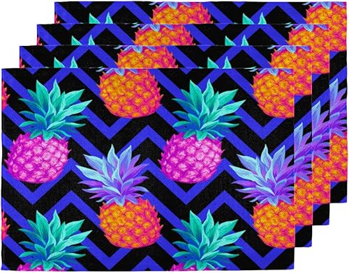Pineapple Design Placemats Set of 4 Table Mats Washable Placemat Waterproof Place Mats for Party Home Dining Table Decor 18x12 in