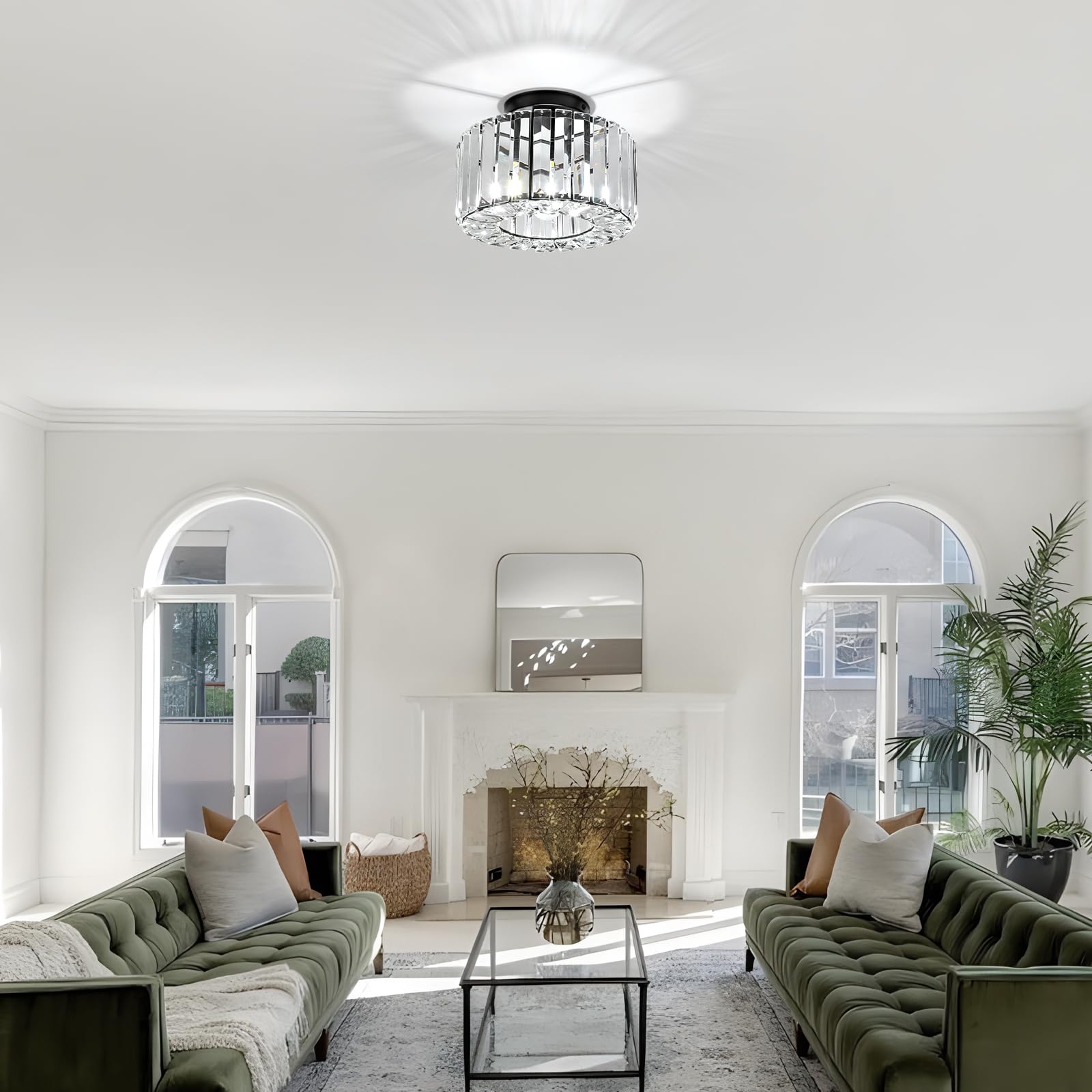 Kristall Deckenleuchte Ø245mm, Kronleuchter Schwarz mit Metall Rahmen Lampenschirm, Sockel E27 Deckenlampe, Moderne Lampe für Schlafzimmer Wohnzimmer Flur Küche Esszimmer