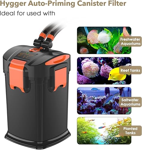 Miniatura 5 de hygger Filtro de recipiente autocebante silencioso con anillos de espuma de cerámica, filtro externo para pecera para acuario de agua dulce y salada