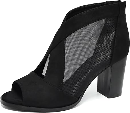 Cut Out Mesh Sandals High Block Heels Peep Toe Summer Ankle Boots