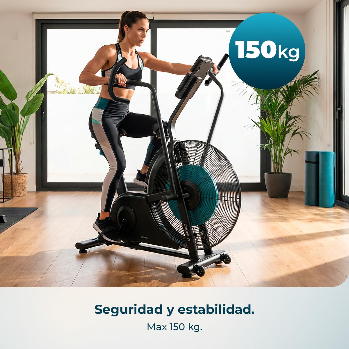 Cecotec Bicicleta de Aire Drumfit WOD Rider Ultimate. Ventilador 679.5mm, Pedaleo Bidireccional, Sistema de Doble Correa, Pantalla LCD HD, Compatible APP Mambo, hasta 150kg y 190cm de Altura