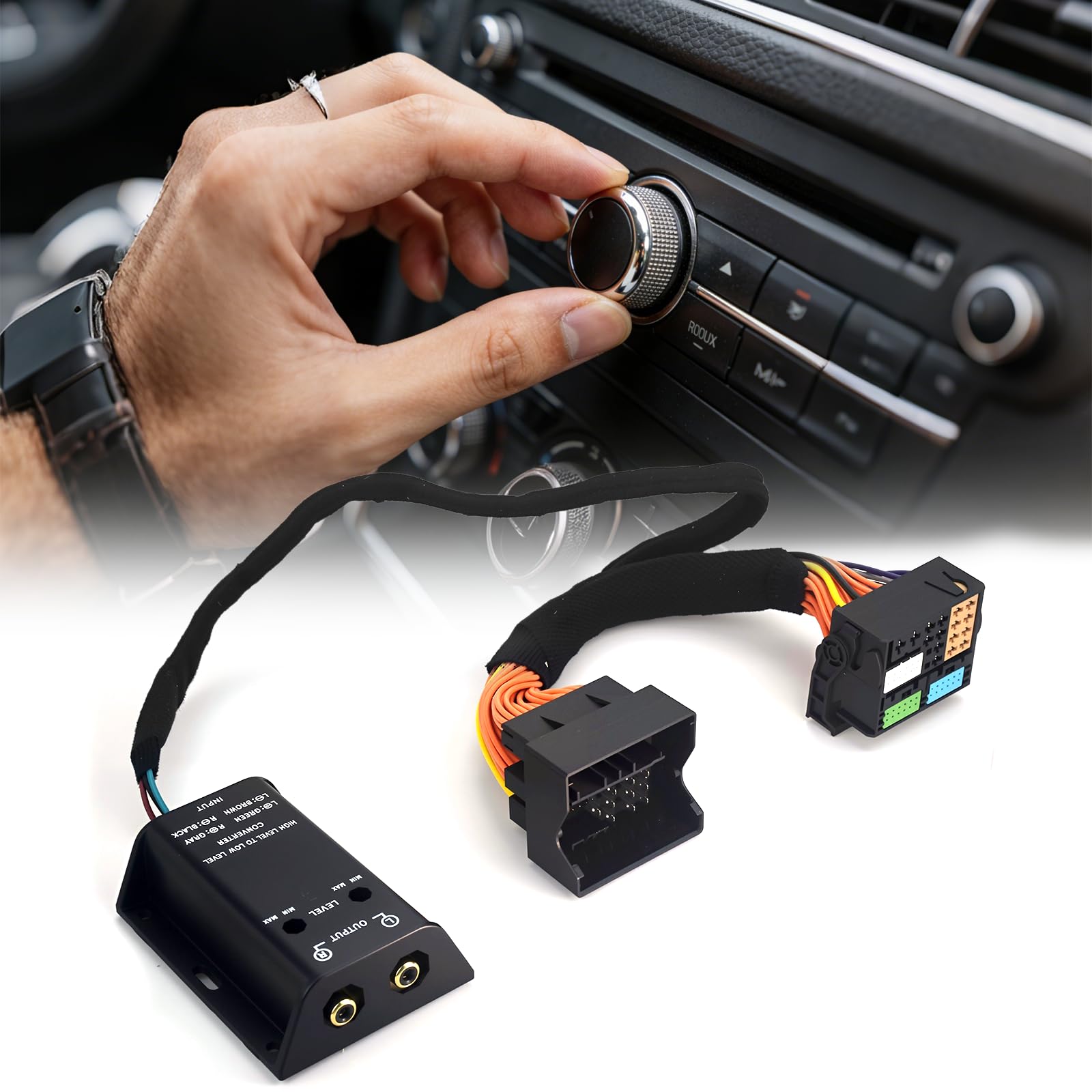 High Low Adapter Subwoofer Converter für Auto Radio Endstufe 2 Kanal Chinch Adapter Kabel auf Quadlock Ausgang Verlängerungskabel High-Low passend für BMW Ford Mercedes Seat Skoda VW