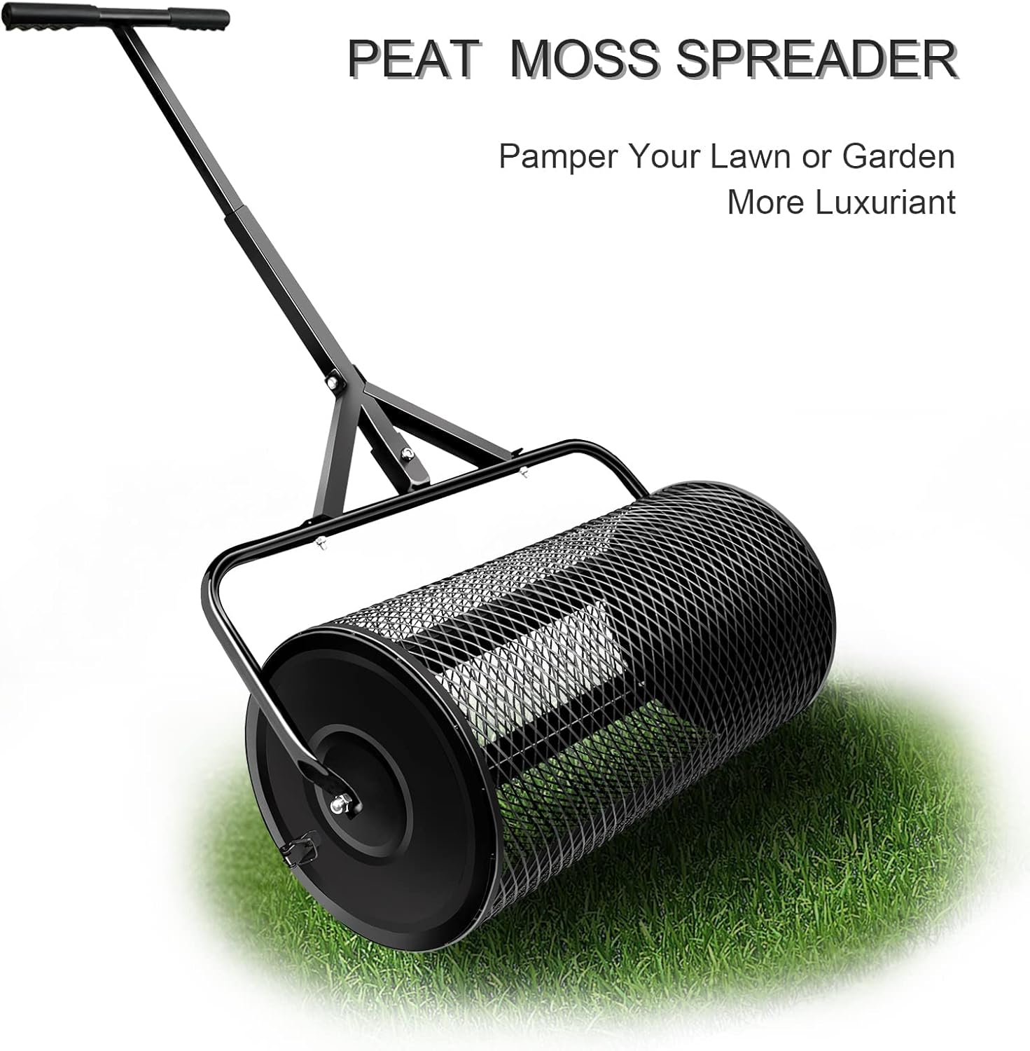 Compost Spreader, 24" Durable Peat Moss Spreader, Lawn Roller, Lightweight Manure Spreaders Roller with T Shaped Handle, Top Soil Spreader for Lawn and Garden, Walk and Push Basket Sifter for Yard