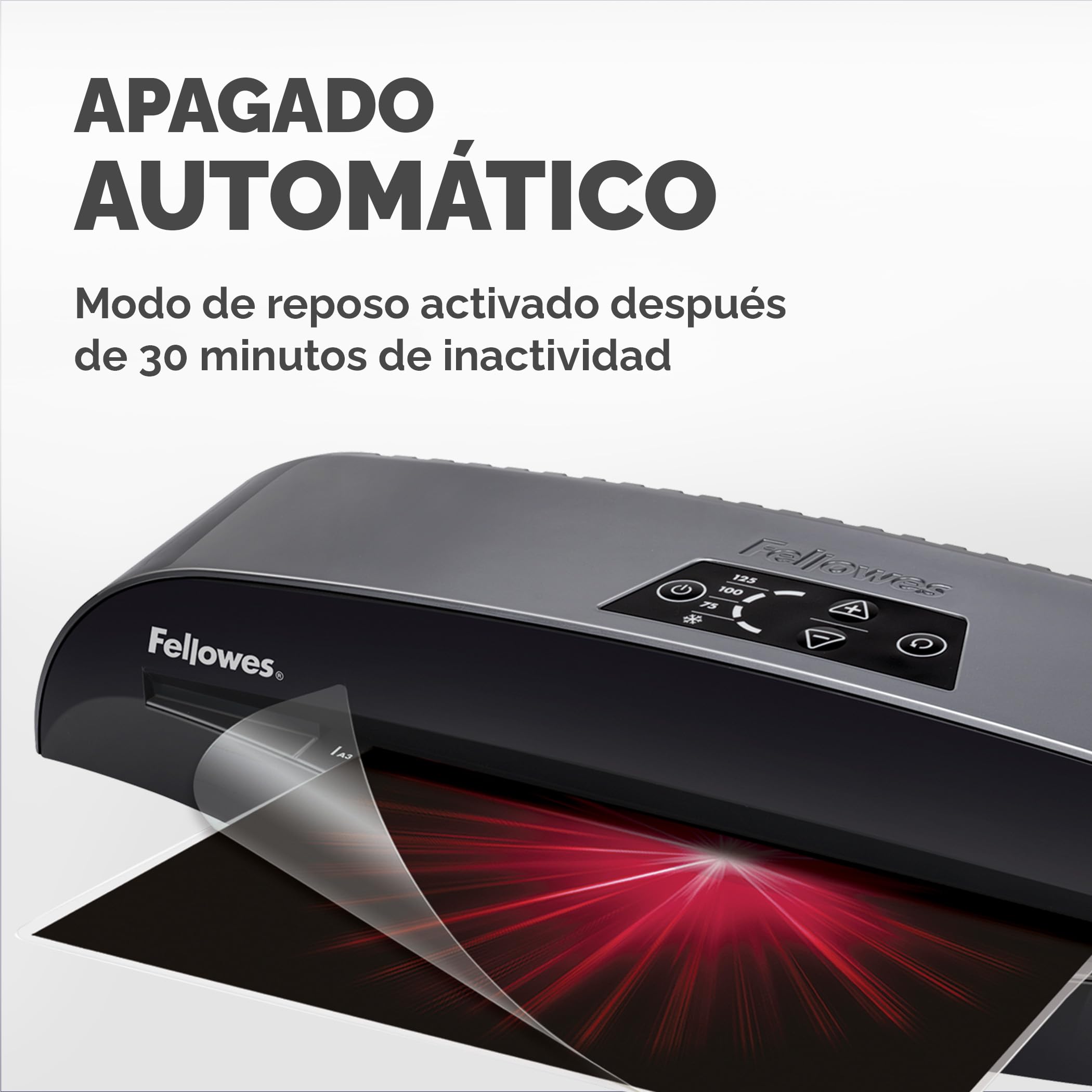Fellowes Plastificadora A3 Calibre para pequeñas oficinas,1 minuto de calentamiento con apagado automático y modo de reposo, 80-125 micras, Incluye 10 fundas de plastificación A4, Negro