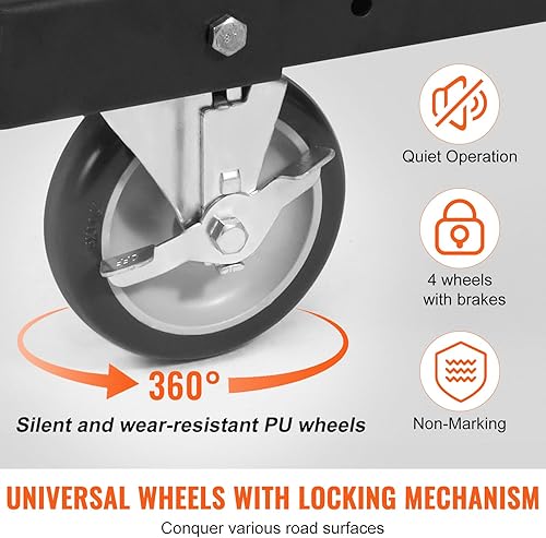 Miniatura 4 de VEVOR Carrito de mesa plegable, carrito de mesa resistente de 1800 libras con ruedas giratorias de 5 pulgadas, carrito de escritorio negro para