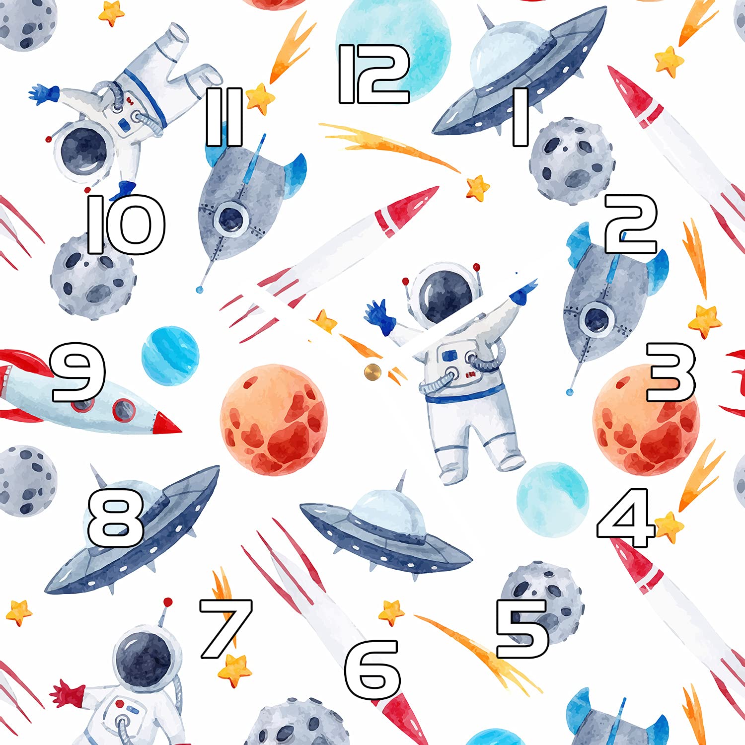 Horloge en verre astronaute galaxy rocket planetful decorative moderne 30x30