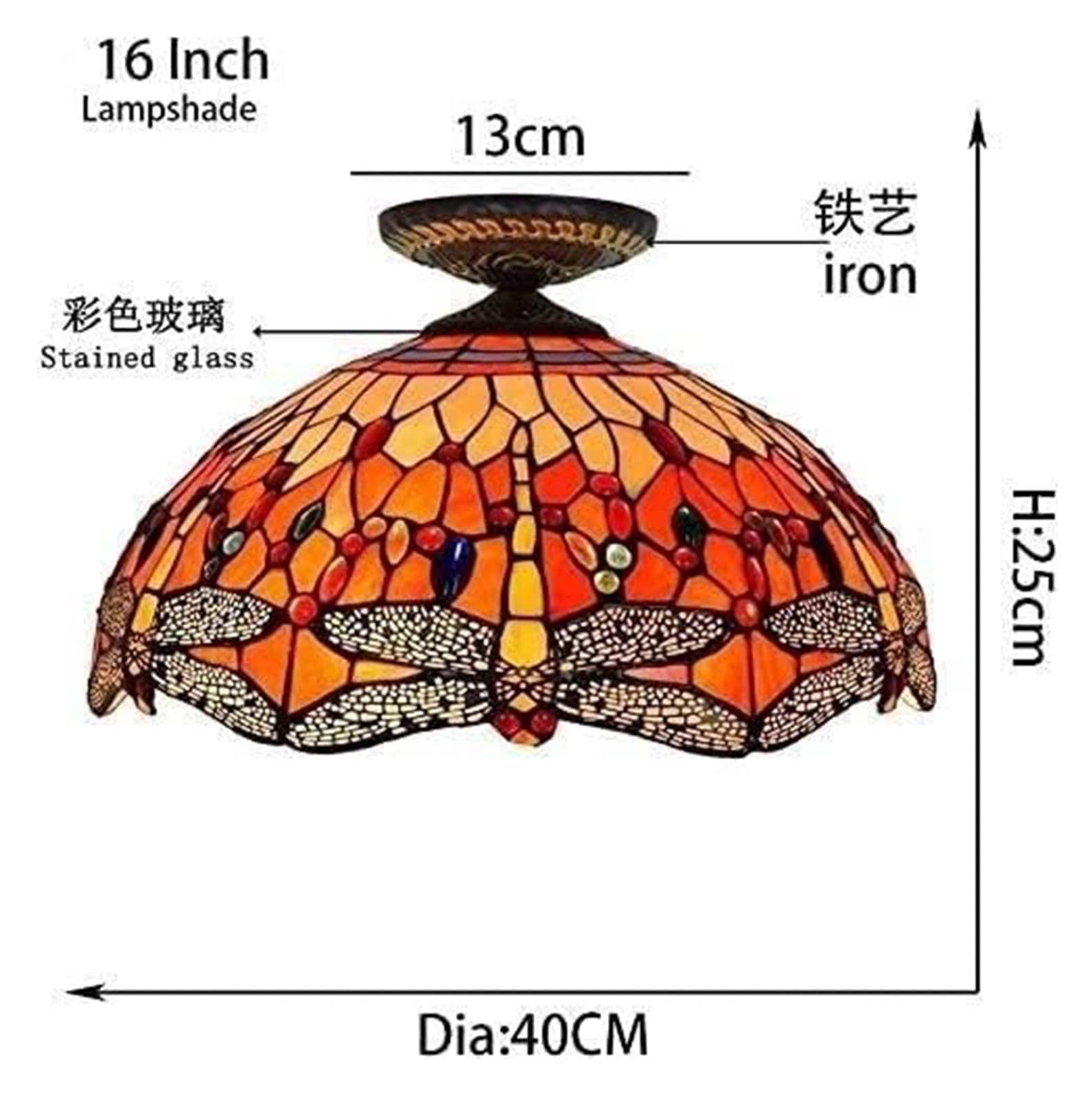 Lampa Sufitowa Lampa Sufitowa W Stylu Tiffany, Lampa Sufitowa 16 Cali Dragonfly Red Design I Witraż Lampa Sufitowa W Stylu Tiffany Do Sypialni