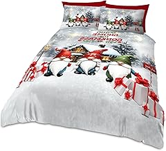 Christmas Duvet Cover Set with Pillowcases, Gonkmass Xmas Cosy Gonks Bedding Bedset Double, Gonk Gifts Microfiber Comforter Quilt, Multi