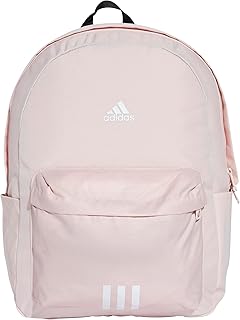 شنطة ظهر كلاسيك مزينة بشعار العلامة التجارية و3 خطوط من اديداس، للجيم والتدريب للرجال والنساء، لون بينك رملي