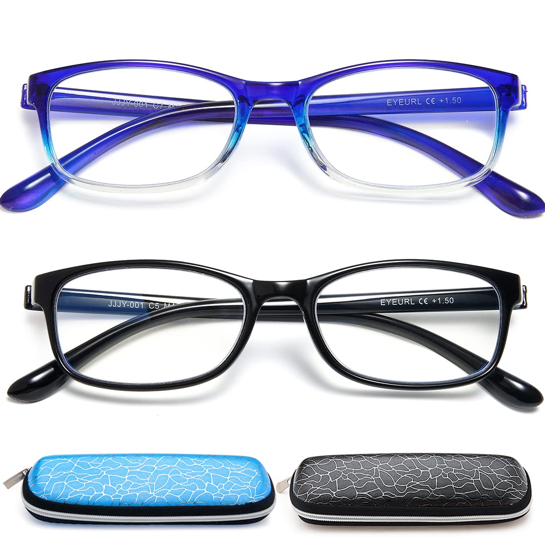 EYEURL 2 Pack Reading Glasses Blue Light Blocking Readers for Women-TR90 Lightweight Computer Reading Glasses Stylish Rectangular Frames Eyeglasses+
