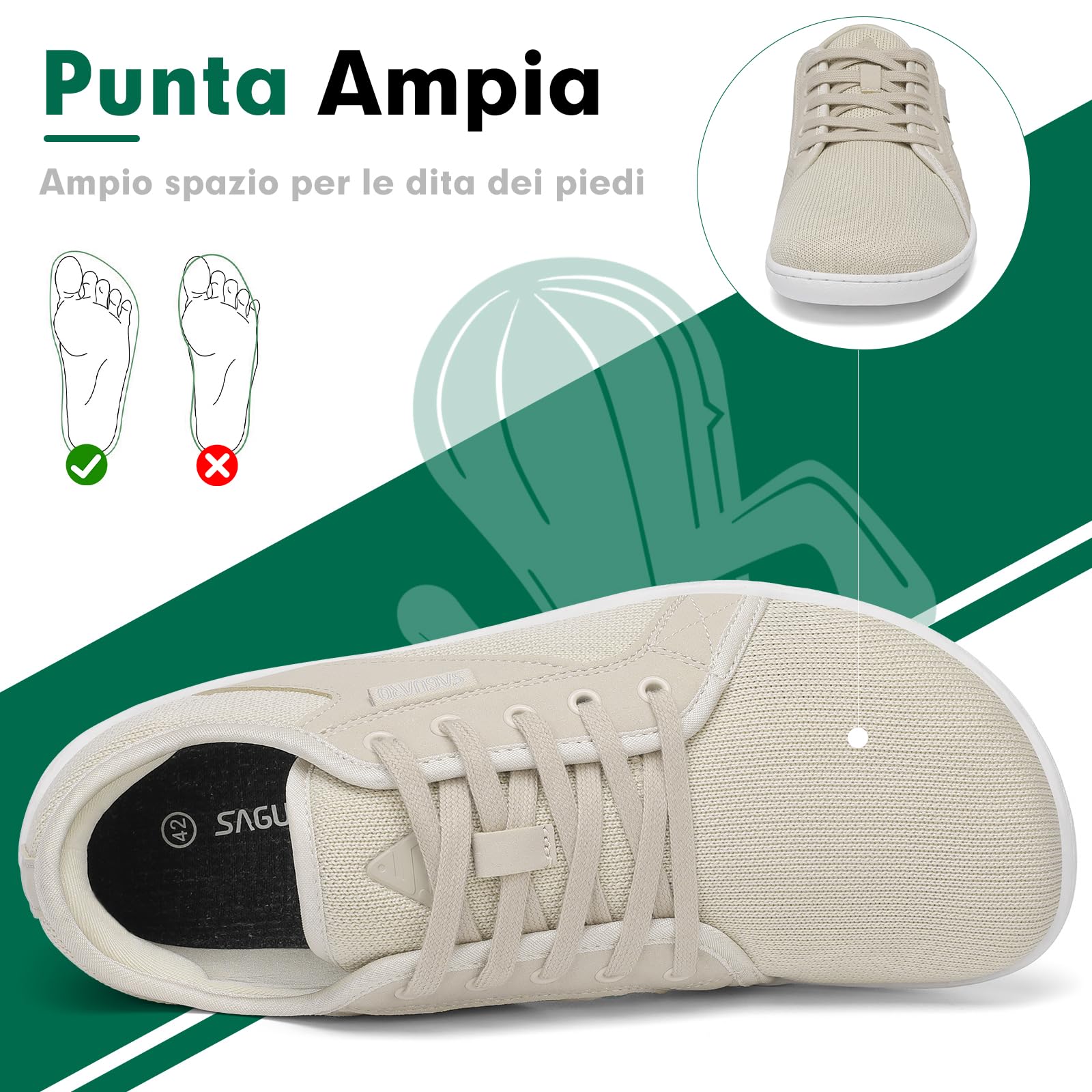 SAGUARO Unisex Knit Scarpe Barefoot con Suola Zero Drop, Luck Ⅰ, Taglie 36-48