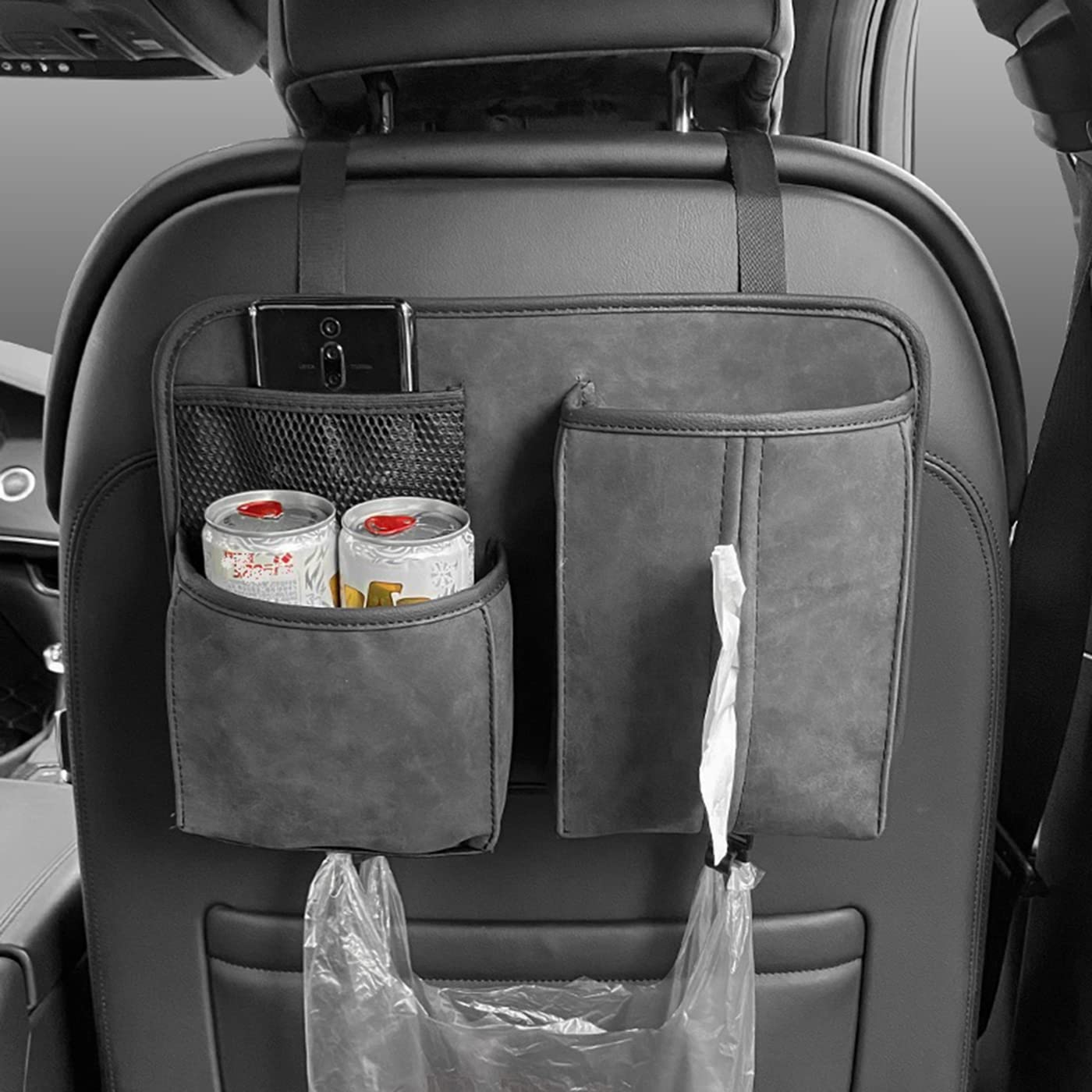 Car Seat Organizer With Lid & Mesh Pockets - Back Seat Storage For Kids, Road Trip Essentials