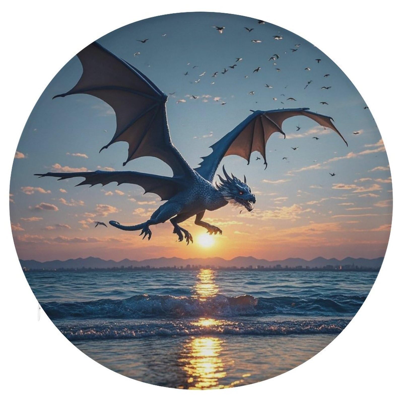 FekiLoot Sea Sunset Flying Dragon Seat Cushion Comfort Memory Foam Seat Cushion Chair Pad Soft Round Stool Cushion Chair Cushion Removable Washable Cover for Home Office Outdoor Bistro 15.35 Inch