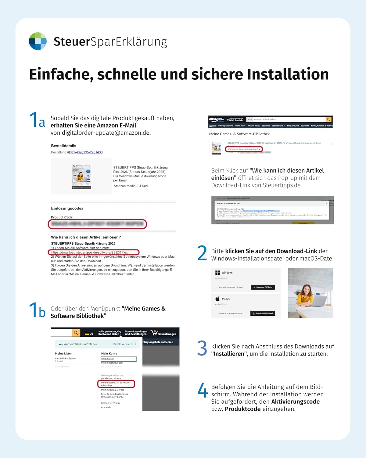 SteuerSparErklärung Flex 2026 I Steuererklärung für das Steuerjahr 2025 I Abgabe ohne ELSTER-Zertif möglich I Inkl. 3 Abgaben & Nachkauf möglich. | Für Windows & Mac I Aktivierungscode per Email - View 5