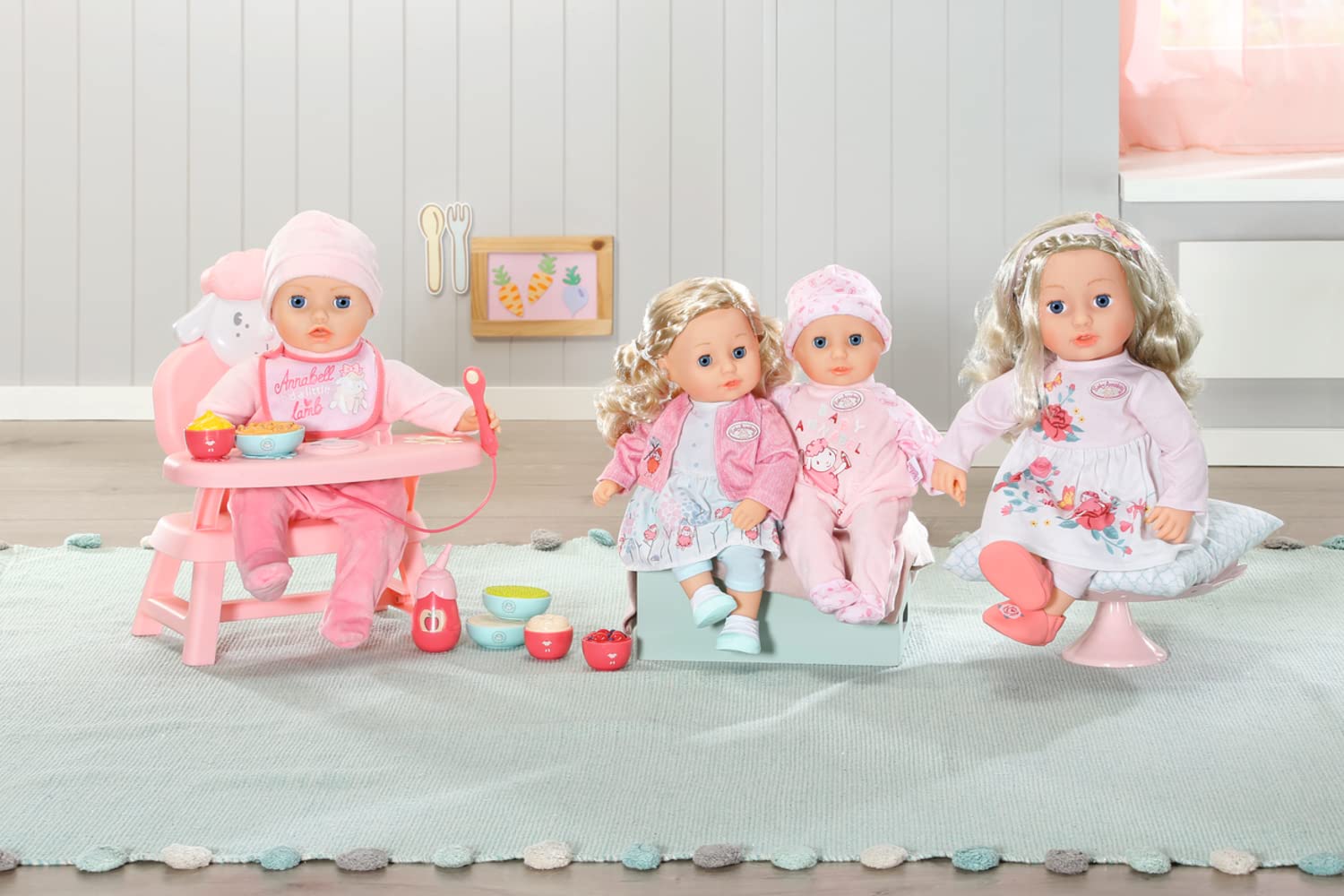 Zapf Creation 709948 Baby Annabell Sophia 43cm- weiche Stoffpuppe mit Langen blonden Haaren, rosa Puppenkleidung bestehend aus Kleid, Leggings, Schuhen, Haarband und Bürste.