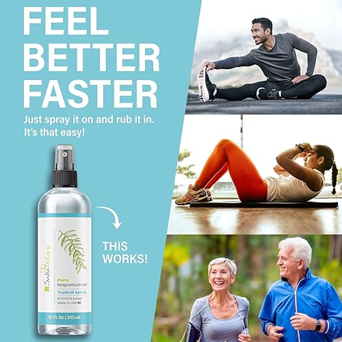 Miniatura 3 de Spray de aceite de magnesio puro, espray de magnesio para pies, 12 onzas líquidas (dura 9 meses), espray tópico orgánico de magnesio de grado USP,