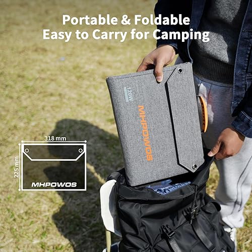 Miniatura 7 de Panel solar plegable de 120 W, cargador portátil de alta eficiencia con salidas USB-C2 x USB-ACC, ETFE monocristalino IP65 impermeable para