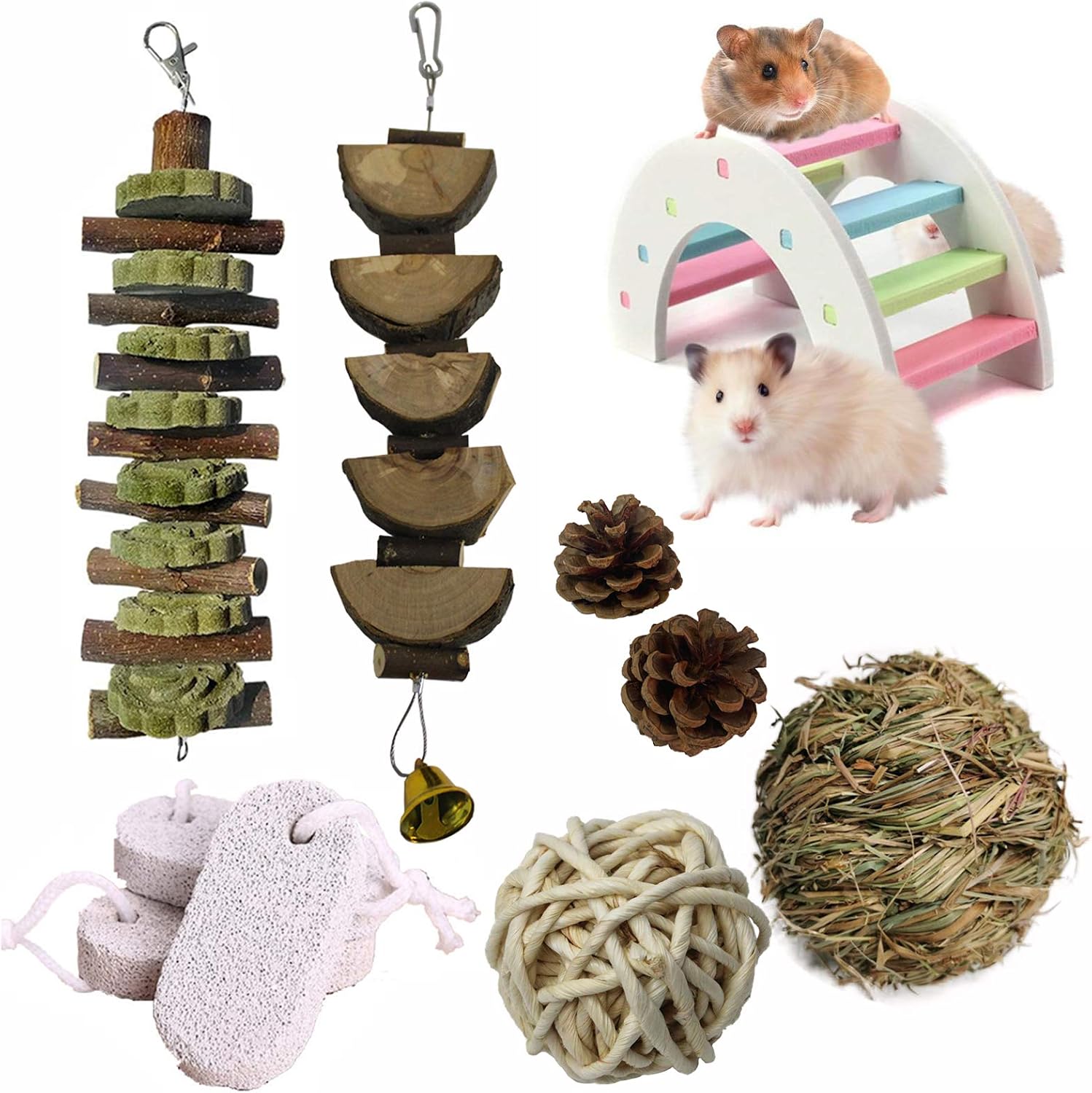 kathson Hamster Chew Toys, 10 Pack Pet Chew Toys for Grinding Teeth, Natural Fruit Wood Small Animal Activity Snack Toy Accessories for…