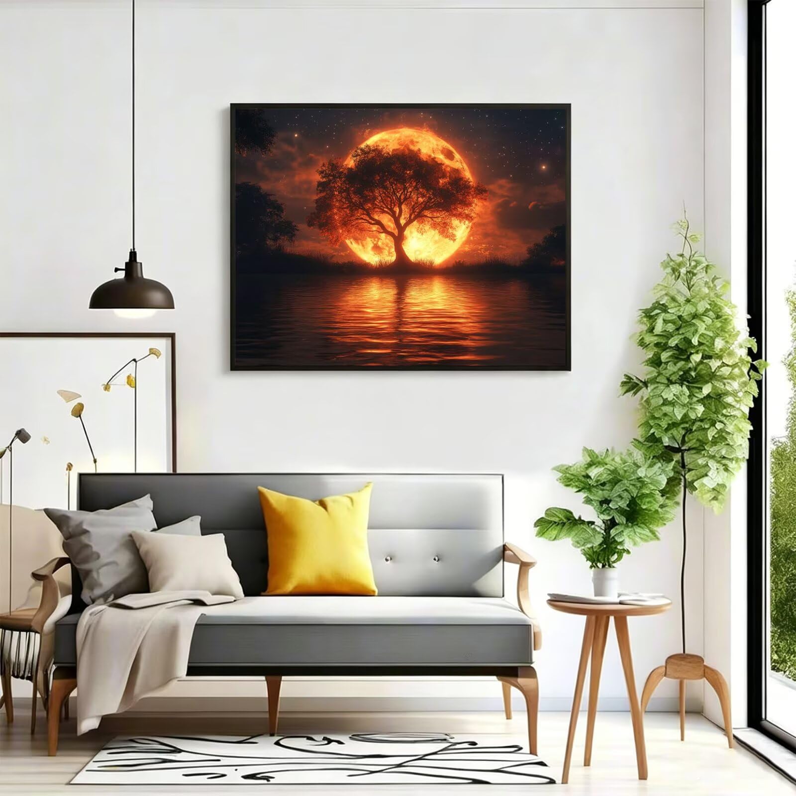 Pintar por Numeros Luna Pinturas Acrilicas árbol Pintura por Numeros Adultos DIY Lienzos para Pintar, Pintura Acrilica Manualidades, Decoración para Hogar, Regalos Cumpleaños, 70x90cm Sin Marco, q-960